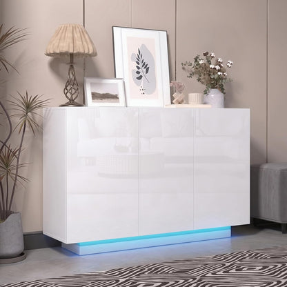 Modern 39.4" High Gloss Buffet Cabinet with LED Lights, White