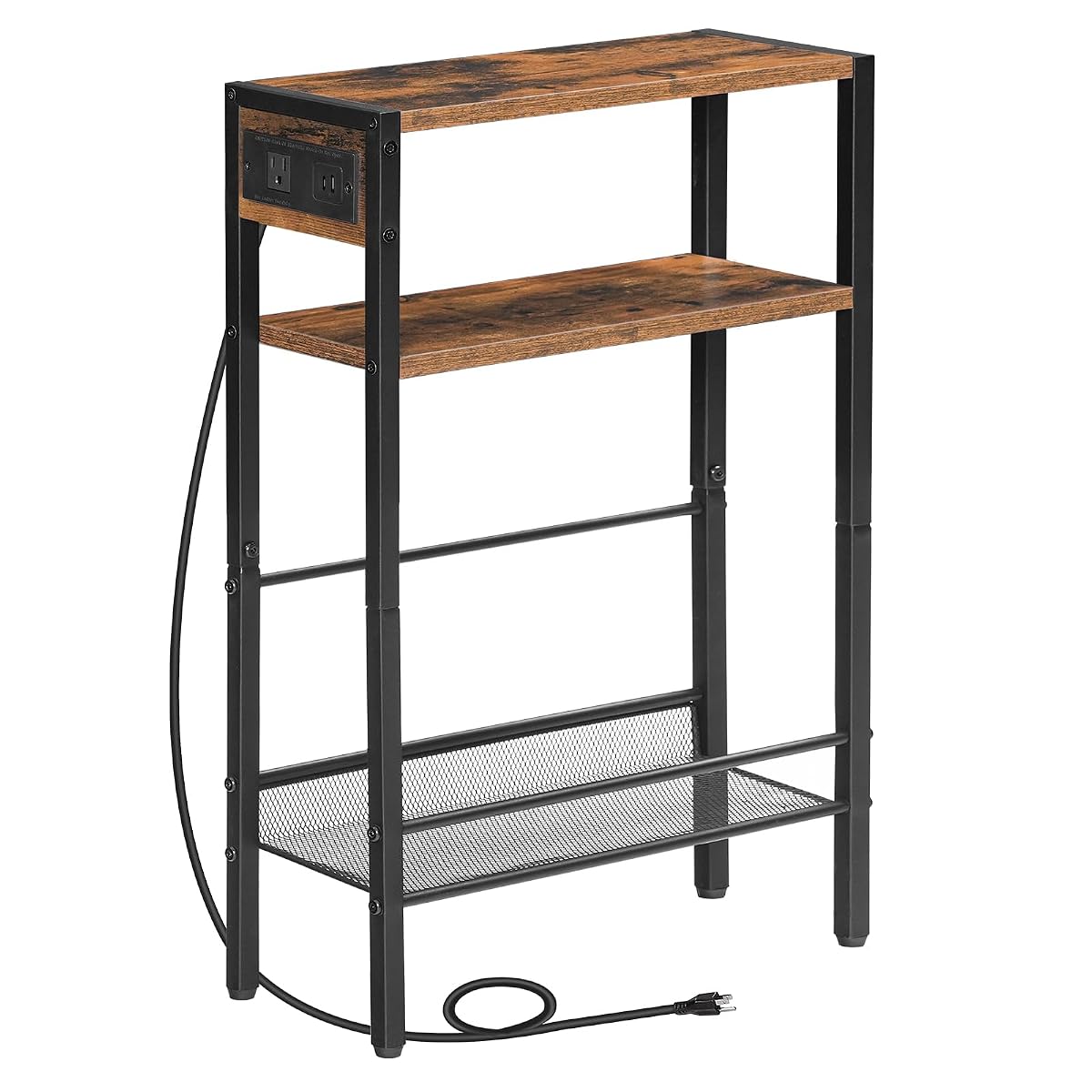 Small Narrow Side Table with Charging Station, Skinny End Table for Small Spaces