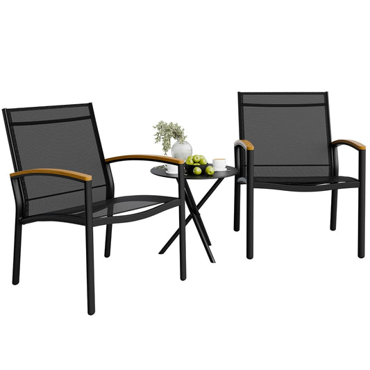 3 Pieces Patio Bistro Sets, Outdoor Textilene Fabric Conversation Bistro Set, Textilene Fabric Front Porch Chairs Small Patio Furniture Set with Table for Lawn,Garden,Balcony (Black)