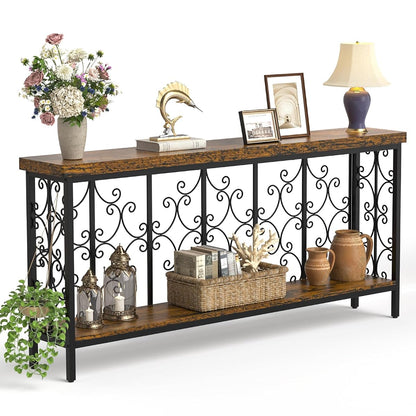 Console Table, 70.9" Entryway Table with Storage Shelf, Extra Long Sofa Table Behind Couch, 2-Tier Hallway Accent Tables for Living Room, Entrance, Foyer, Rustic Brown