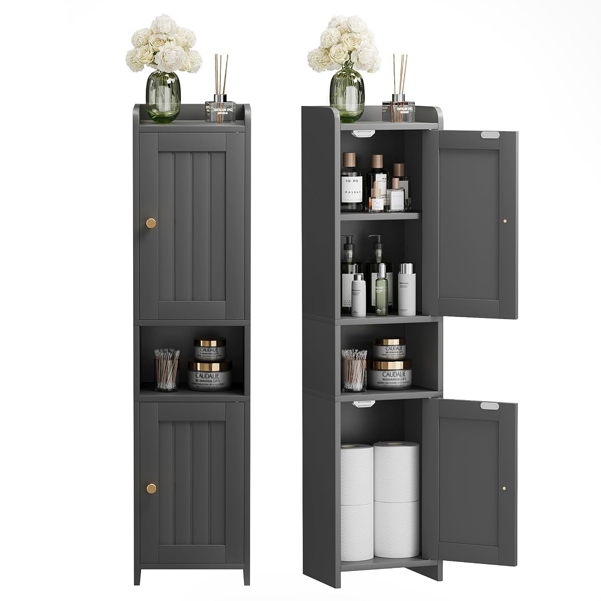 Bathroom Cabinet with 2 Doors, 7.3 x 9.8 x 40.4 Inches