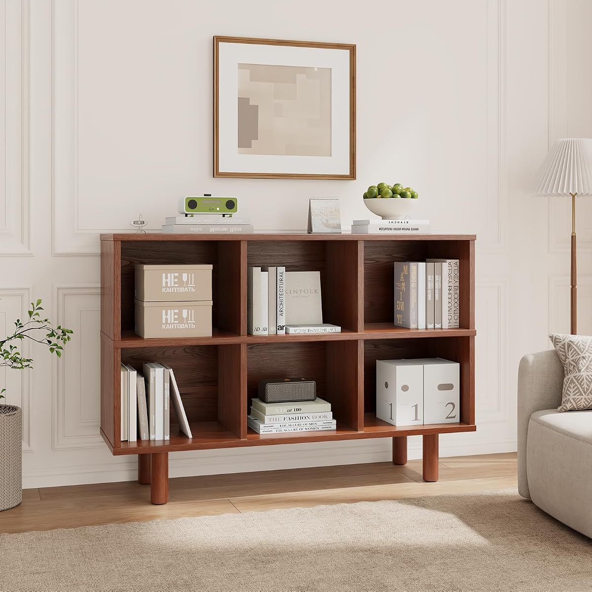 Solid Wood 6 Cube Storage Organizer, Horizontal Bookshelf with Storage