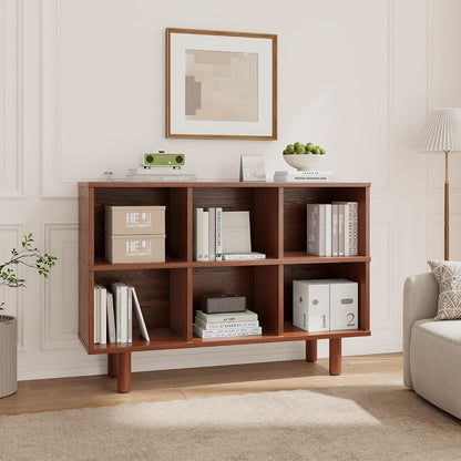 Solid Wood 6 Cube Storage Organizer, Horizontal Bookshelf with Storage