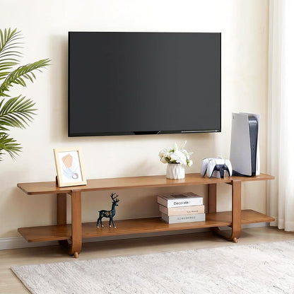 Bamboo TV Stand with Storage for TVs up to 65'', Modern Entertainment Center with 2 Open Shelf, Accent TV Media Console Table for Living Room, Bedroom, 55"(L), Walnut