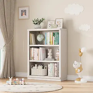 3 -Tier Bookcase, 42" Tall Book Shelf(White), view 2