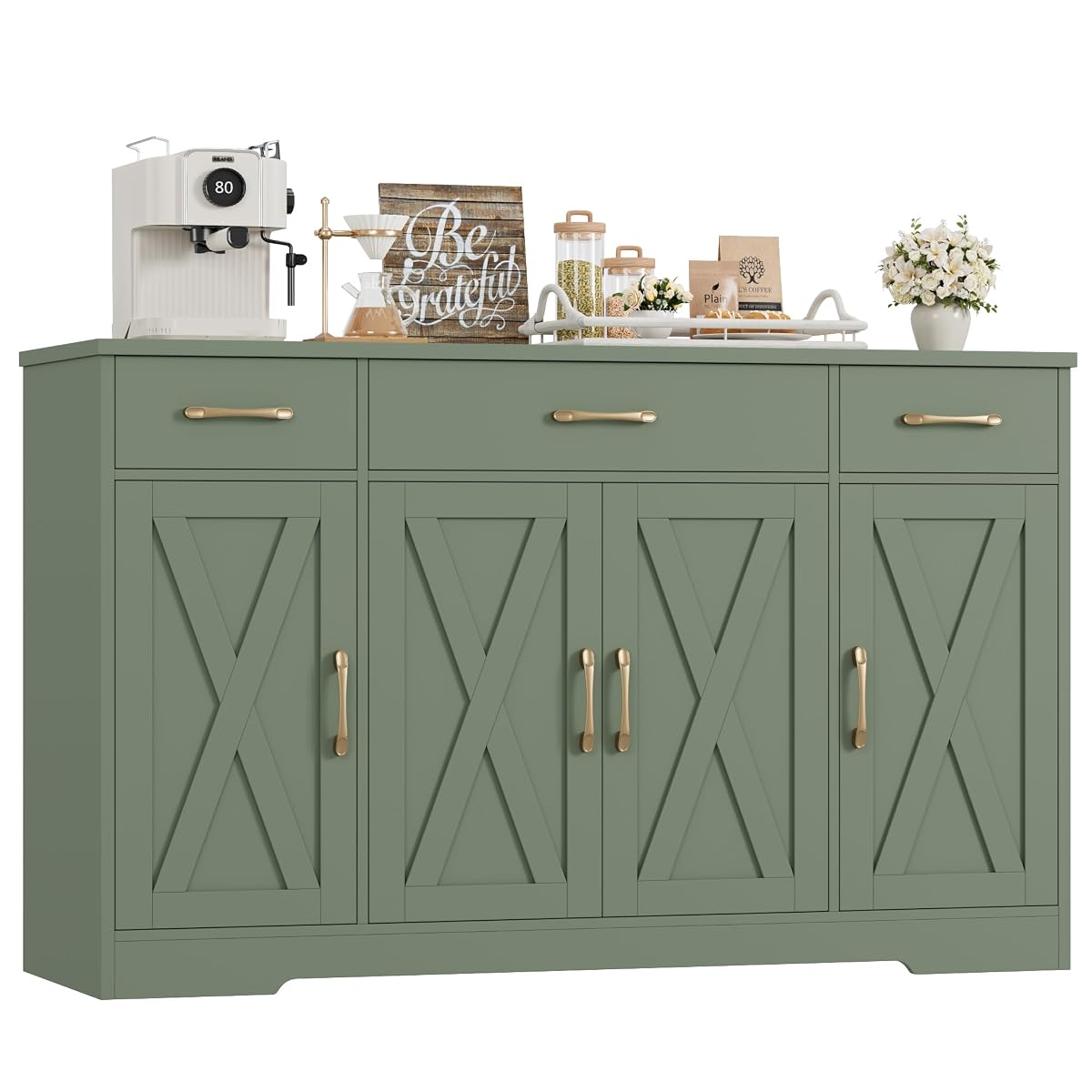 Kitchen Buffet Sideboard Storage Cabinet, Coffee Bar Cabinet, Green