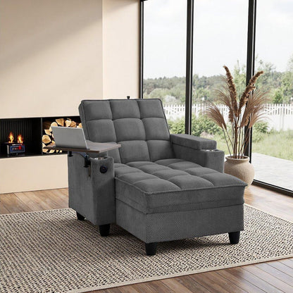 oaaktu Modern Tufted Linen Fabric Chaise Lounge Sofa Chair with Rotating Side