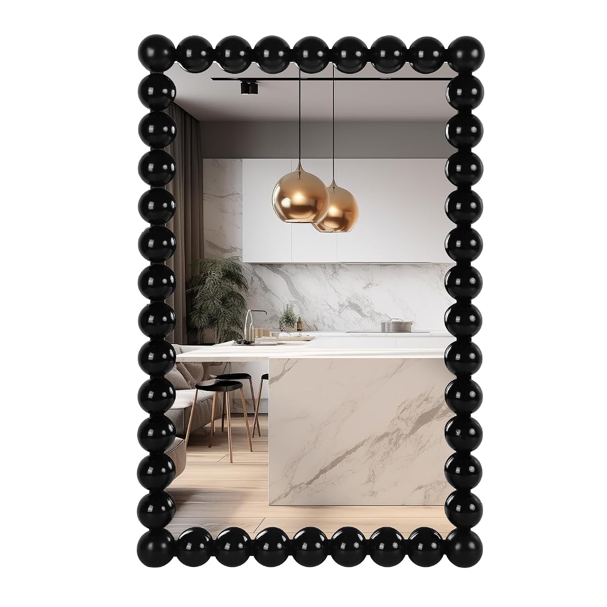 Decorative Beaded Wall Mirror – Modern Rectangular Accent Mirror, 20″x30″, for Living Room, Bedroom, Bathroom, Entryway & Office – Available in Gold, Black, & White (Black)