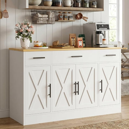53” Buffet Cabinet with Storage, Kitchen Coffee Bar, White