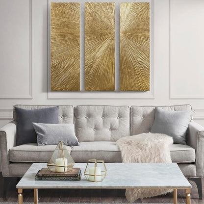 3-pc Modern Sunburst Design Wall Art Set Pictures Resin Dimensional Radiant for Home Decor Decoration Easy Hanging, 15" W X 45" H X 1.25" D
