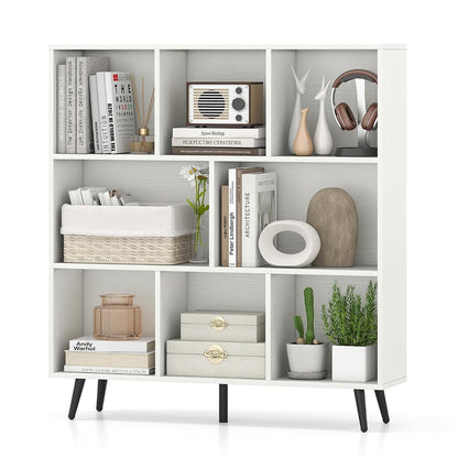 8-Cube Bookcase, 3-Tier Modern Bookshelf with 5 Metal Legs, 39.5" Freestanding Open Storage Organizer with 2 Anti-tip Devices, Mid-Century Display Rack for Living Room (39.5" x 9.5" x 42")
