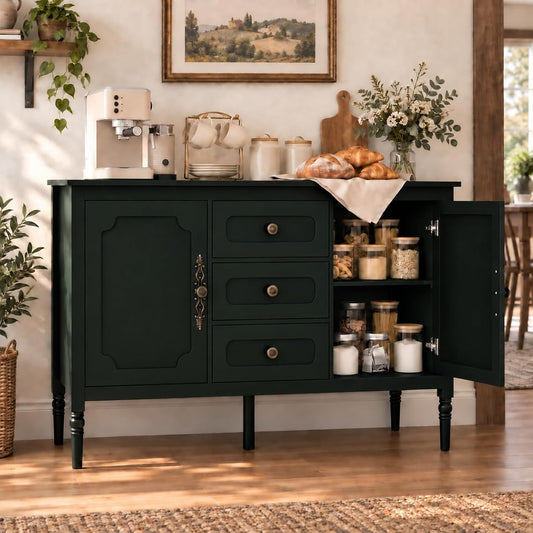 Buffet Cabinet, 47" Vintage Sideboard w/Adjustable Shelves(Green)