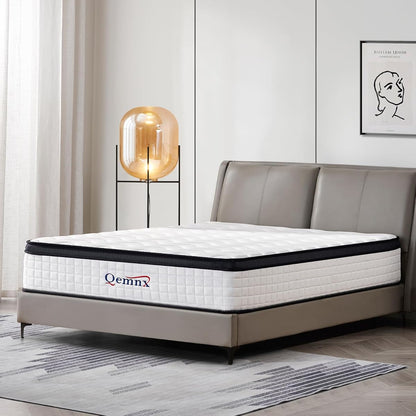 12 Inch King Hybrid Mattress, Memory Foam and Spring Construction, with Edge Support, Motion Isolation & Pressure Relief, Breathable & Eco-Friendly, Easy Setup