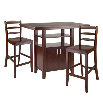 Wood Perrone High Table Set | Expandable Dining Solution | 2 Stools | Walnut Finish | Space-Saving | 160lbs Weight Limit (94744-VV)