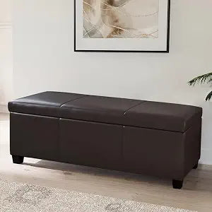 Storage Faux Leather Ottoman, 47 Inch Bench Bedroom Bench with Safety Close Hinge, Extra Long Ottoman with Storage for Living Room, Entryway, Hallway, Foot Rest, Support 300lbs - Brown