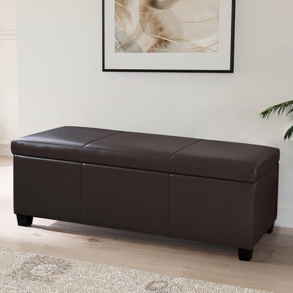 Storage Faux Leather Ottoman, 47 Inch Bench Bedroom Bench with Safety Close Hinge, Extra Long Ottoman with Storage for Living Room, Entryway, Hallway, Foot Rest, Support 300lbs - Brown
