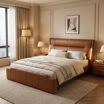 Italian Leather Bed with Sensor Lights