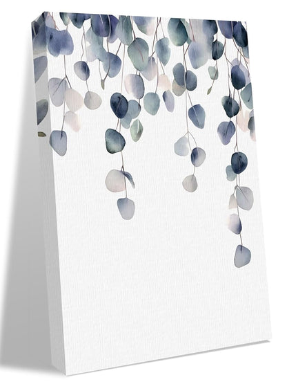 NuYeBiofx Grey Blue Eucalyptus Leaves Canvas Wall Art Prints,40"x28" Framed Picture Artwork Pastoral Foliage Watercolor Printed Canvas Oil Painting for Living Room Bedroom Office,Ready to Hang
