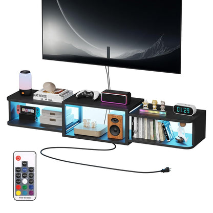 Floating TV Stand with LED, 47.3" USB Charging, Black