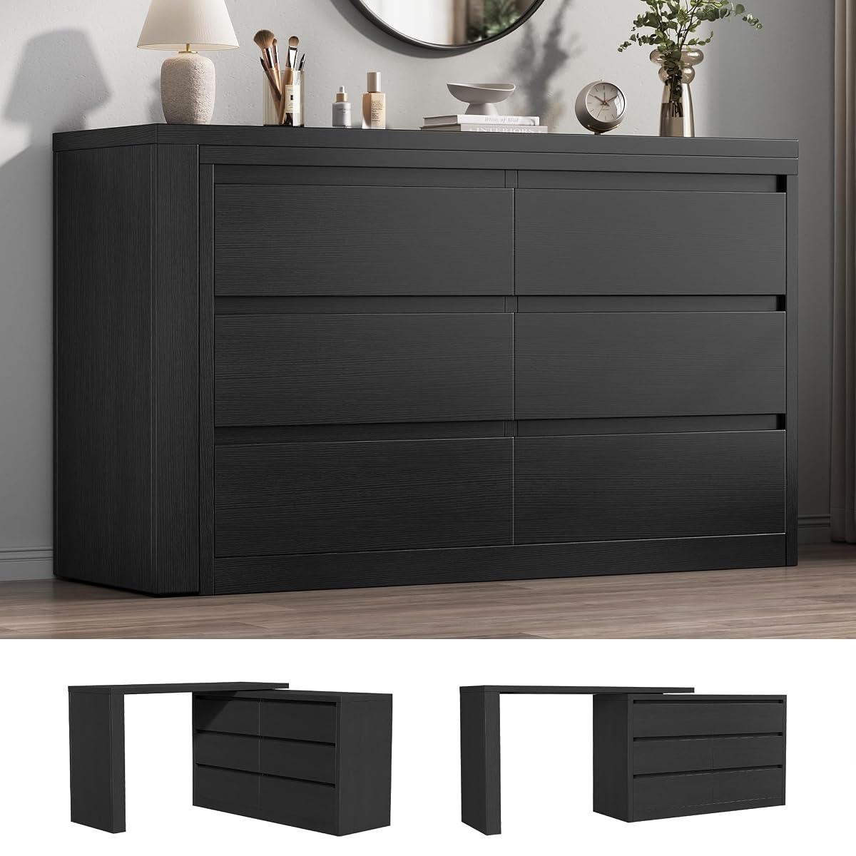 6 Drawer Double Dresser for Bedroom, L Shaped Modern Simply Chest of Drawers