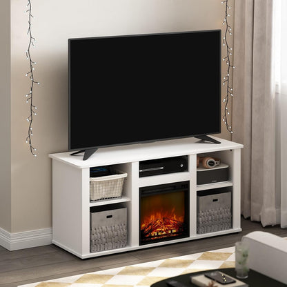 Jensen Fireplace TV Stand for TV up to 55 Inch, White Entertainment Center