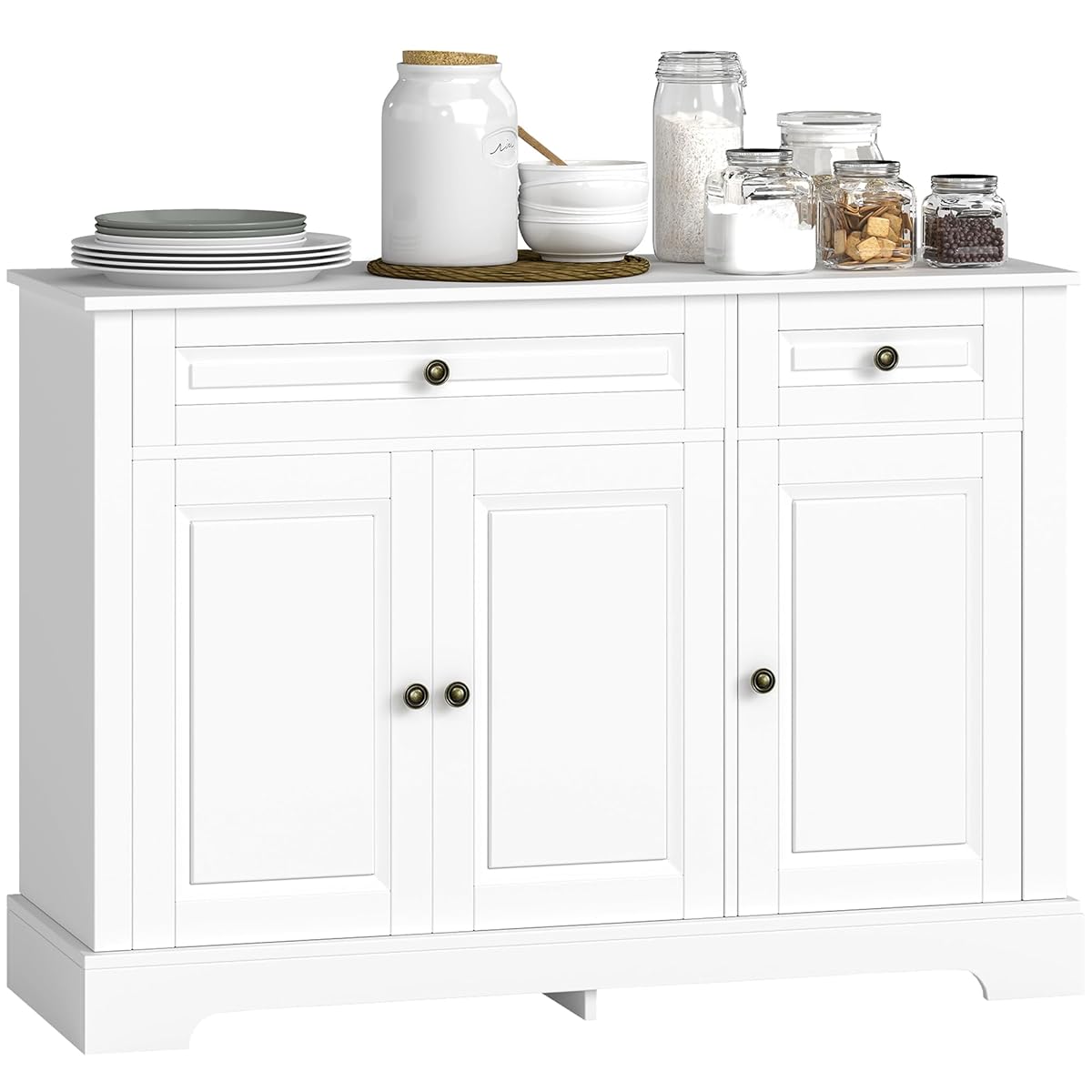 Sideboard Buffet Cabinet, Modern Buffet Cabinet with Storage and 2 Drawers, Coffee Bar Station with Adjustable Shelves for Kitchen, Entryway, White
