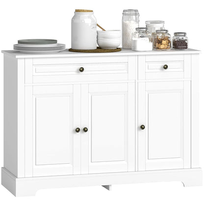 Sideboard Buffet Cabinet, Modern Buffet Cabinet with Storage and 2 Drawers, Coffee Bar Station with Adjustable Shelves for Kitchen, Entryway, White