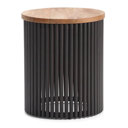 Demy Metal and Wood Accent Table - 18 inch Wide Solid Metal Round End Table in Natural and Black, Industrial Side Table or Coffee Table for Living Room with Compact Design, Assembled | Side Table