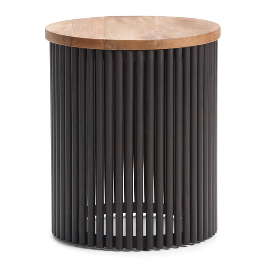 Demy Metal and Wood Accent Table - 18 inch Wide Solid Metal Round End Table in Natural and Black, Industrial Side Table or Coffee Table for Living Room with Compact Design, Assembled | Side Table