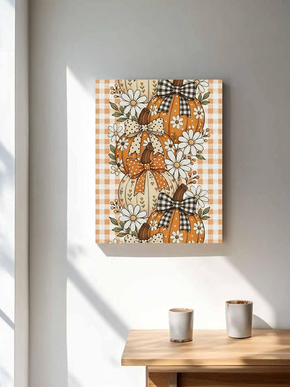 NuYeBiofx Thanksgiving Autumn Pumpkins Canvas Wall Art Prints,48"x32" Framed Picture Artwork Farm Daisy Floral Art Printed Canvas Oil Painting for Living Room Bedroom Office,Ready to Hang