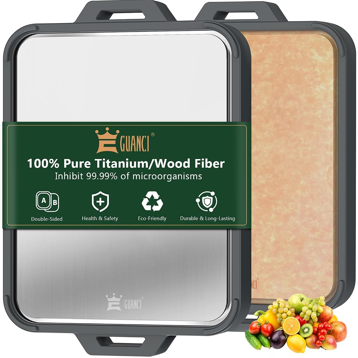 Titanium Cutting Board for Kitchen, Double Sided Pure Titanium & Wood Fiber