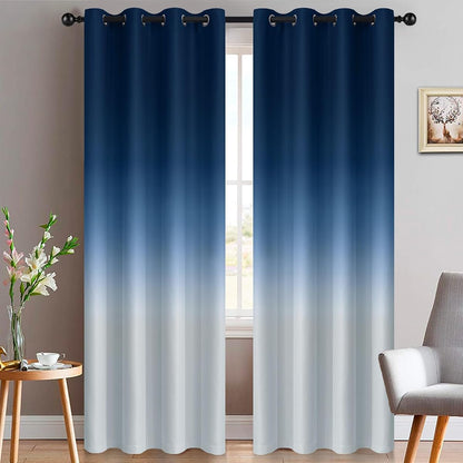 84 Inch Blue and Greyish White Ombre Curtains Room Darkening,52x84