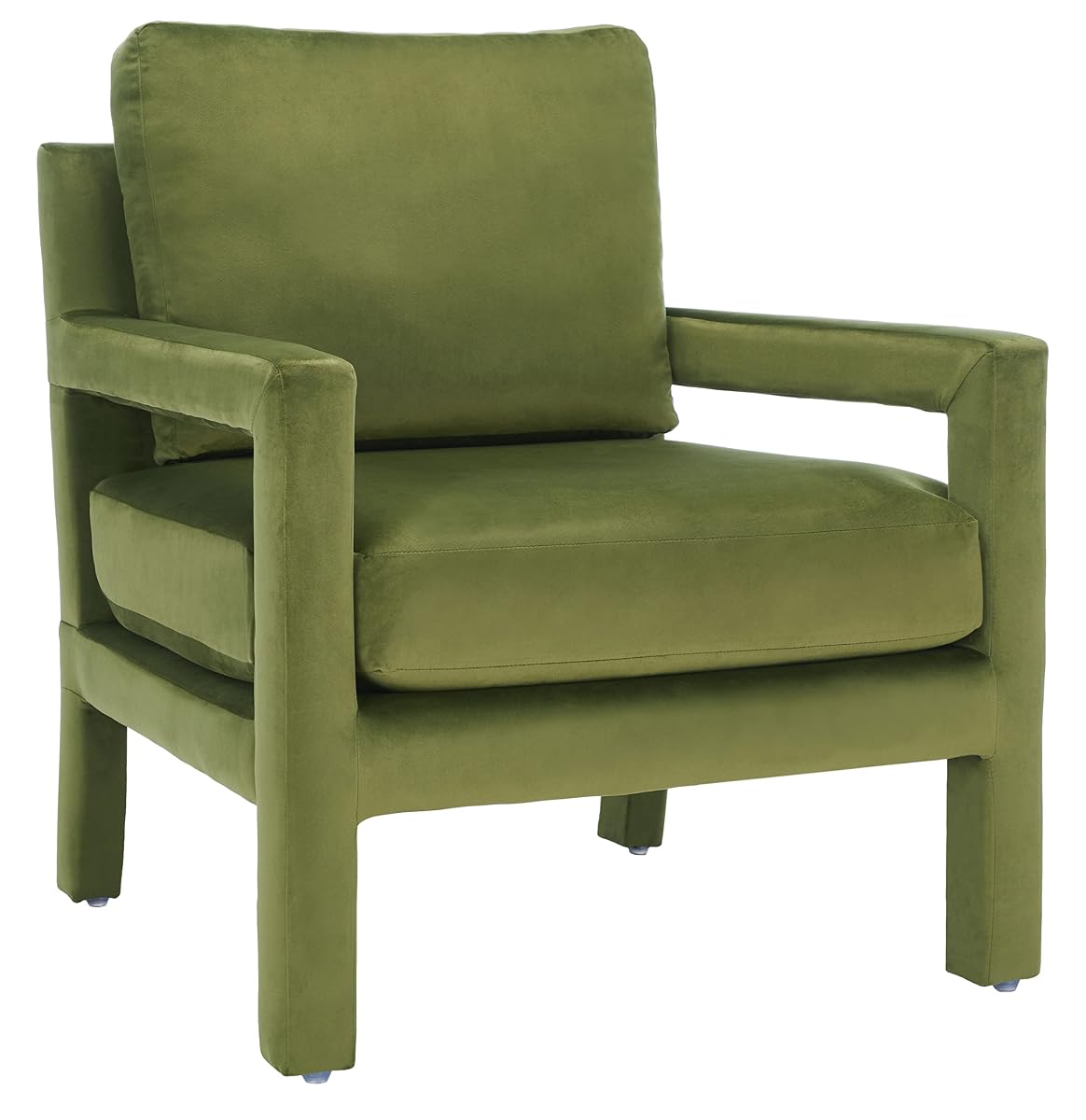 SAFAVIEH Home Collection Kye Mid-Century Modern Olive Green Velvet Accent Chair (Fully Assembled)