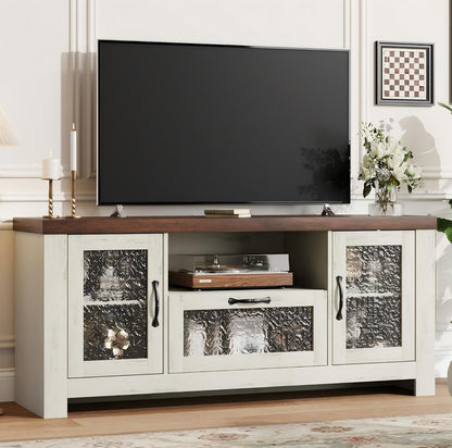 TV Stand for 65 Inch TV for Living Room, White & Brown