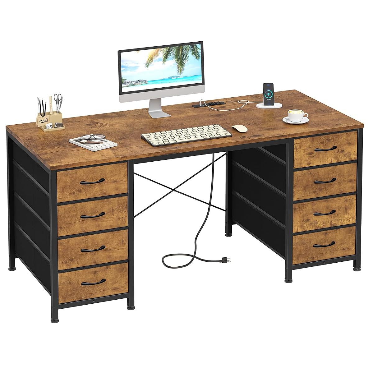 50 Inch Computer Desk with 8 Drawers for Home Office, Bedroom, Living Room