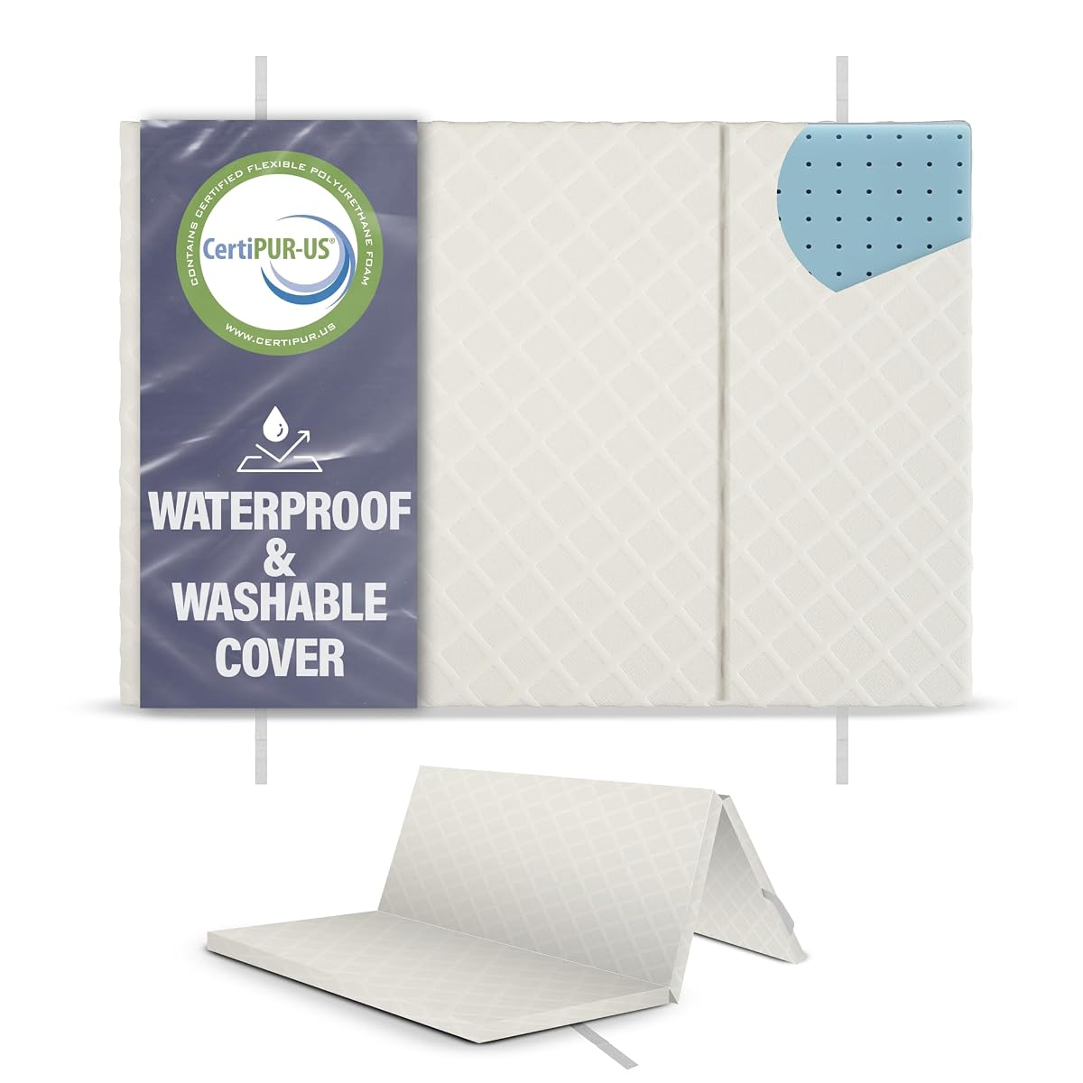 Trifold Pack and Play Mattress - Waterproof Washable Removable Cover | Fits Most Play Pens & Pack n Plays – Mattress Size 38 x 26 x 1 – Exceeds All CPSC Testing - CertiPUR + OKEO-TEX Certified