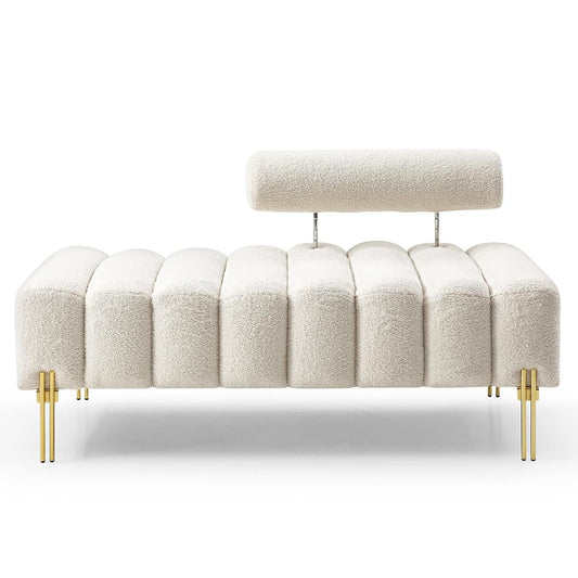 53.2" Modern Loveseat Sofa Couch, Upholstered Accent Sofa with Golden Legs and Adjustable Backrest, Small Teddy Fleece Couches for Bedroom, Living Room, Compact Small Space (Beige Teddy)