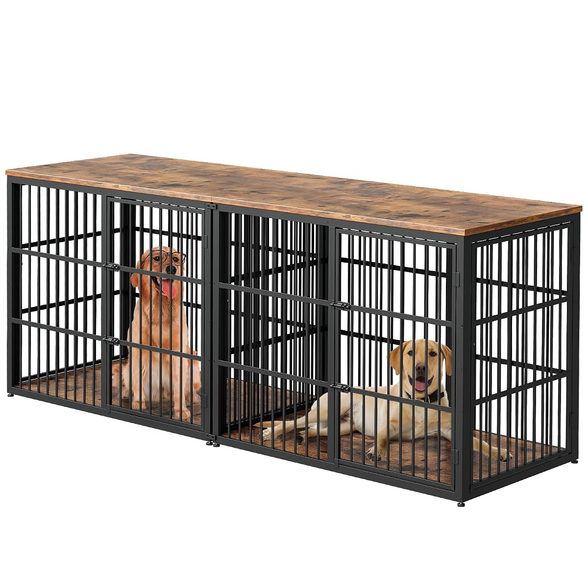 94" Double Dog Crate Furniture, TV Stand with Divider, Brown