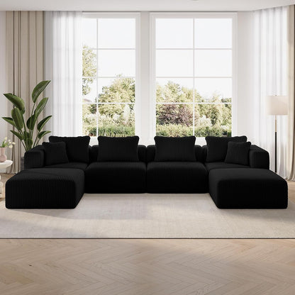 141" Modular Sectional Sofa, Modern Cloud Sectional Couch with Smarts Coil® Support, U-Shape Boneless Couch for Living Room Apartments Bedroom, No Assembly Required (4 Seat w/ 2 Ottoman)