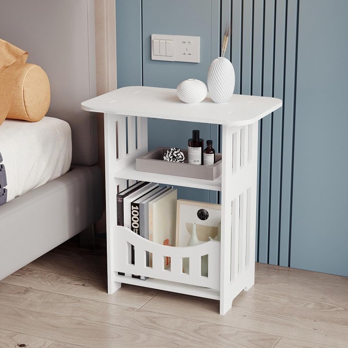 White Nightstand, Small Night Stand Bedroom Furniture, Storage Cabinet for Bedroom, Closet, Living Room