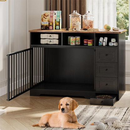 Dog Crate Furniture for Medium Small Dogs with Storage, Black
