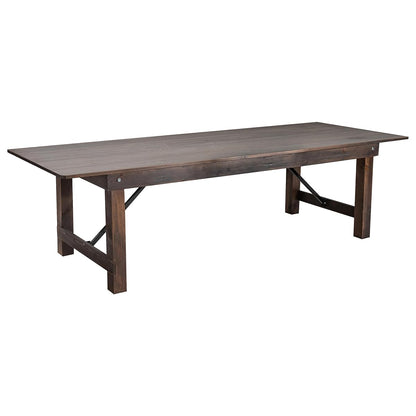 Hercules Commercial Grade Farmhouse Dining Table | Solid Pine Foldable Table for 10 in Antique Rustic Mahogany | Rustic Charm for Home and Events