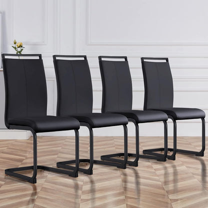 Modern Dining Set of 4, Side Chairs With Black Frame, Faux Leather Padded Seat High Back for Kitchen, Dining Room, Living Room - Black