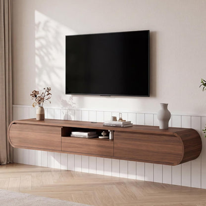 Floating TV Stand with Storage, Wall Mounted Entertainment Center, Walnut