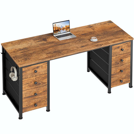 DLisiting Home Office Desk with Drawers for Storage - 55 inch Computer Desk with 8 Fabric Drawer, Writing Study Work Desks with Drawers on Both Sides for Bedroom