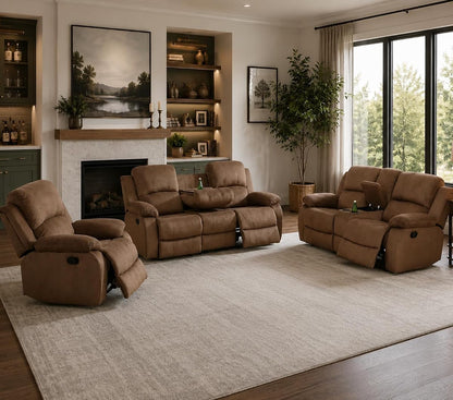 3 Piece Manual Recliner Sofa Set, Microfiber Sofa Set for Living Room