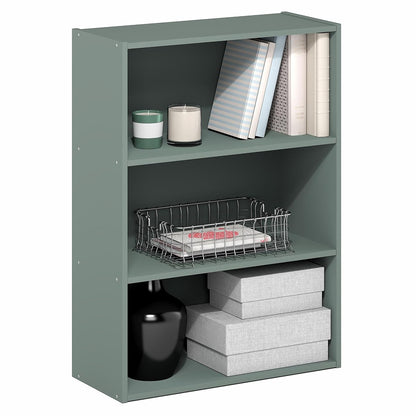 PASIR Book Shelf, 3-Tier Bookshelf, Storage Shelves Bookcase, 9.7 x 23.7 x 31.5, for Living Room, Bedroom, Home Office, Sage Green