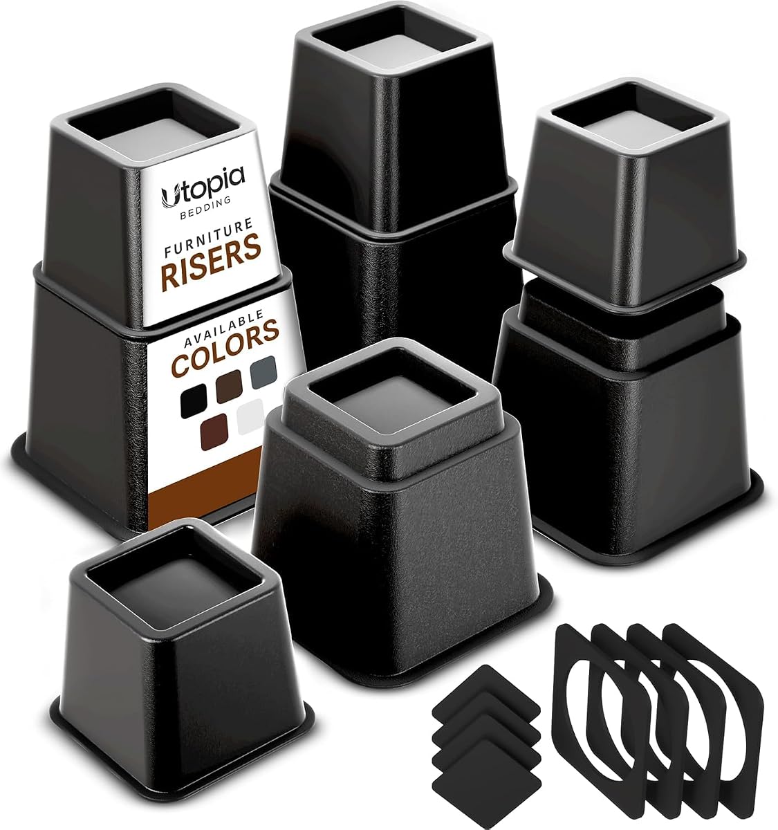 Adjustable Bed Risers 3 & 5 Inch, Black, 36-Pack