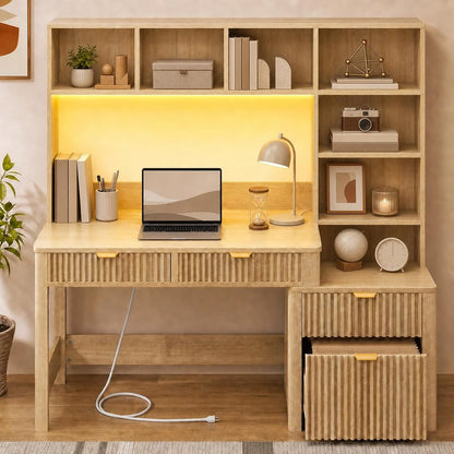 61 Inch Computer Desk with Hutch and Drawers