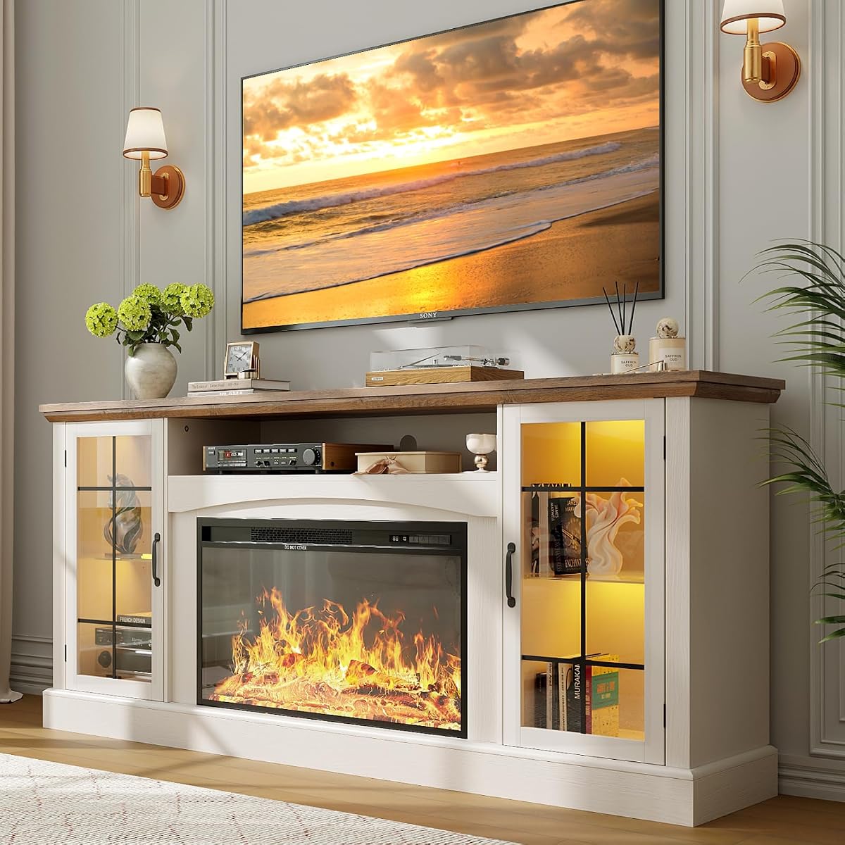 2-in-1 Multifunctional Fireplace TV Stand with 30" Removable Electric Fireplace